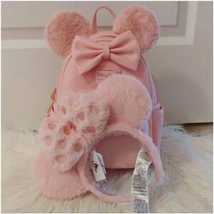 💝FIRM! DISNEY PARKS LOUNGEFLY PIGLET PINK MINNIE MOUSE BACKPACK SET